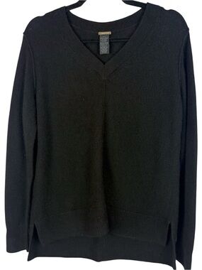 Magaschoni 100% Cashmere V-Neck Sweater Black Small High-Low Split Hem